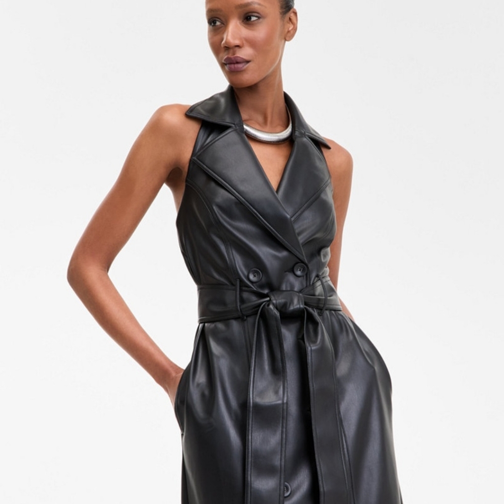I.N.C. International Concepts Faux Leather Trench Dress Washable!